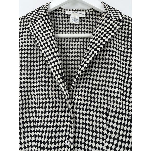 Rena Rowan Vintage Blouse Womens 6 Black White Grid Diamond Long Sleeve Top - Picture 13 of 16